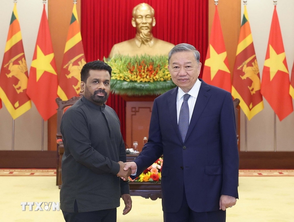 Tổng Bí thư Tô Lâm tiếp Tổng thống Sri Lanka Anura Kumara Dissanayaka. (Ảnh: TTXVN)