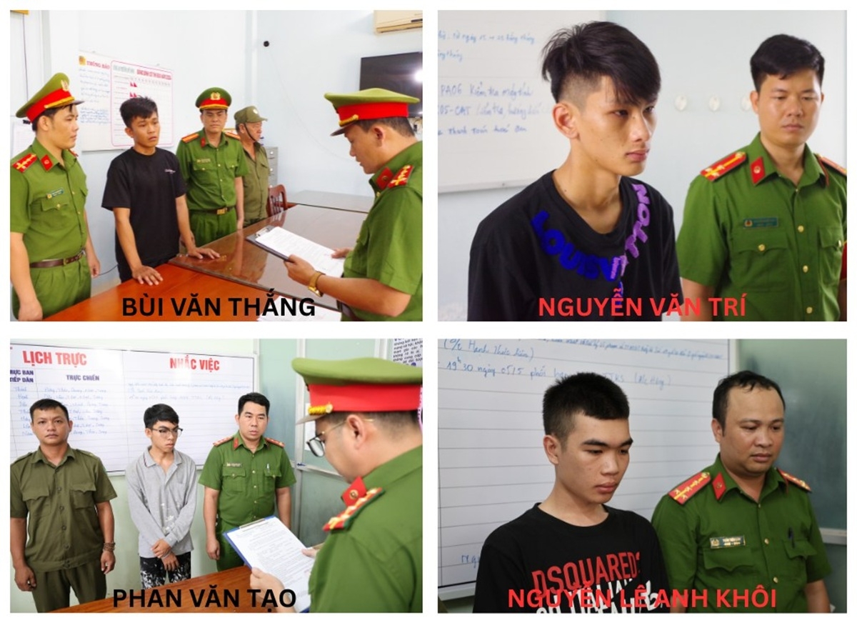 Các đối tượng tại cơ quan công an. Ảnh: CANT