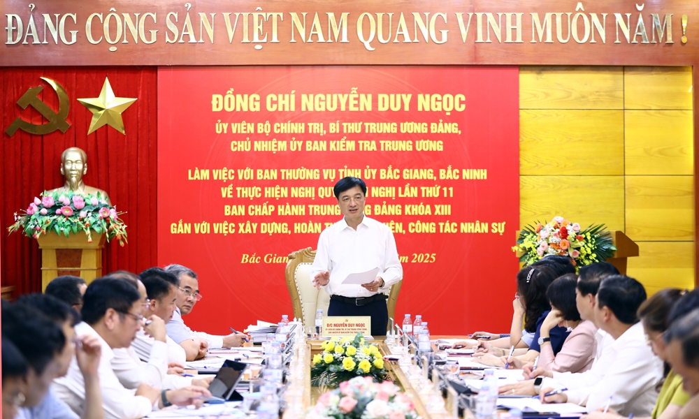 Chủ nhiệm Ủy ban Kiểm tra Trung ương Nguyễn Duy Ngọc phát biểu tại buổi làm việc