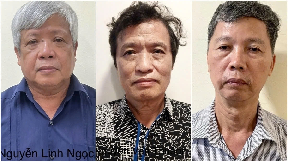 Từ trái qua: Bị cáo Nguyễn Linh Ngọc, Nguyễn Văn Thuấn, Hoàng Văn Khoa.