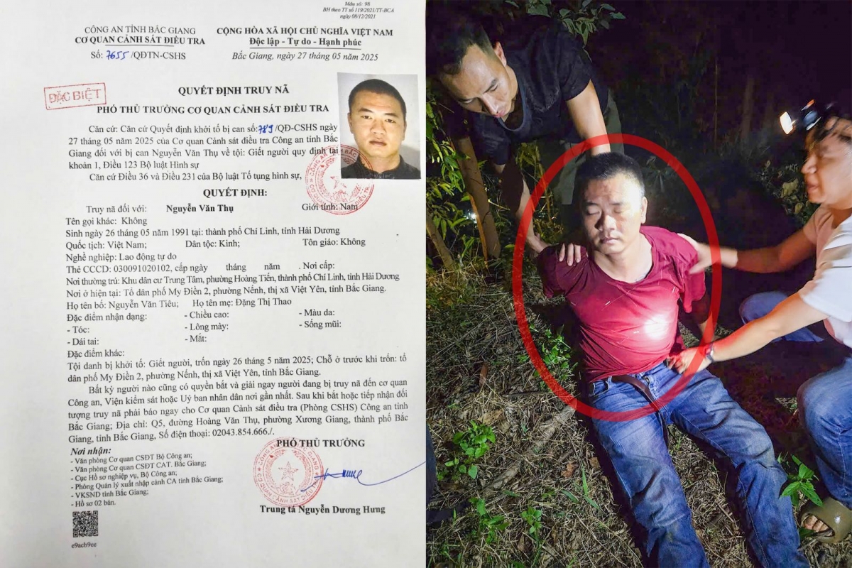 Lực lượng Công an phát hiện, bắt giữ đối tượng Nguyễn Văn Thụ khi đang lẩn trốn tại xã Lục Sơn, huyện Lục Nam, tỉnh Bắc Giang
