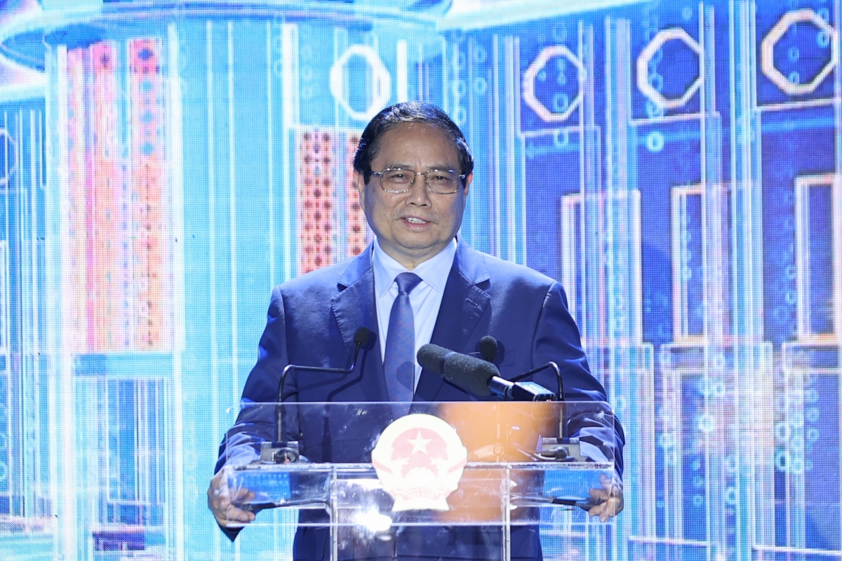 Thủ tướng Chính phủ Phạm Minh Chính phát biểu tại Sự kiện Chuyển đổi số ngành Ngân hàng năm 2025 - Ảnh: VGP