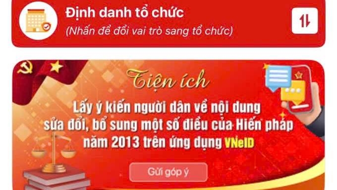 Giao diện đóng góp ý kiến cho Hiến pháp sửa đổi trên VNeID. Ảnh chụp màn hình