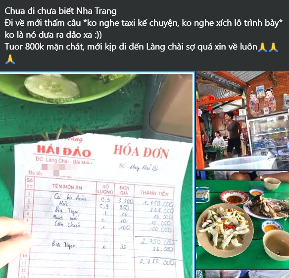 Phiếu thanh toán của du khách khi ăn uống trên bè nổi