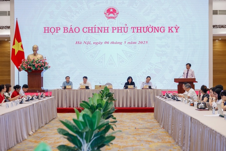 Họp báo Chính phủ thường kỳ tháng 4/2025 diễn ra tại Hà Nội chiều nay 6/5 (Ảnh: VGP)