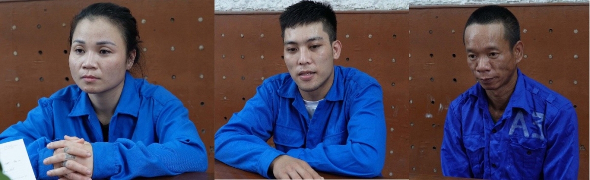 Đối tượng Nguyễn Thị Phương, Nguyễn Hữu Tráng, Dương Tiến Tú từ trái sang.