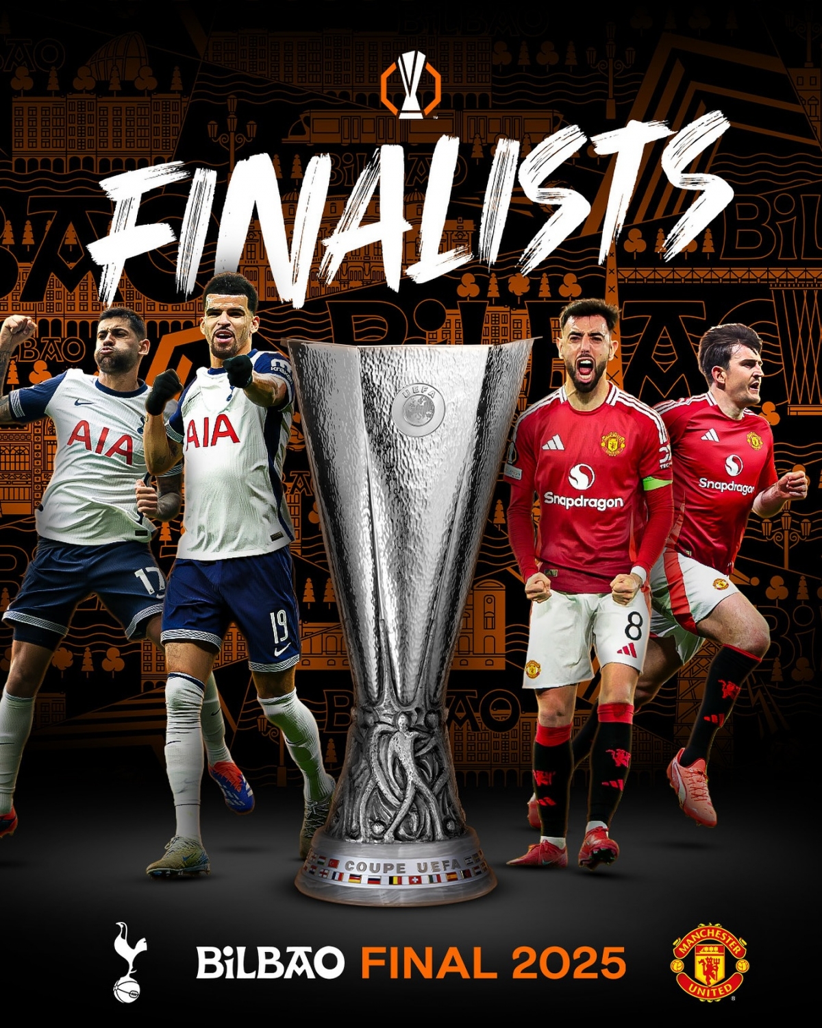 MU đối đầu với Tottenham tại chung kết Cúp C2 châu Âu 2024/2025. (Ảnh: UEFA Europa League)