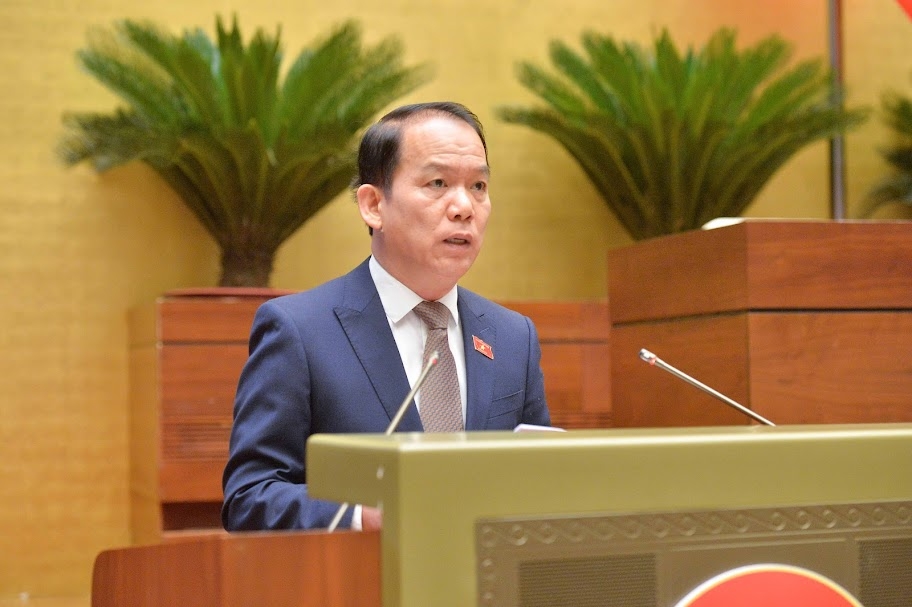 Chủ nhiệm Uỷ ban Pháp luật và Tư pháp Hoàng Thanh Tùng trình bày báo cáo thẩm tra.