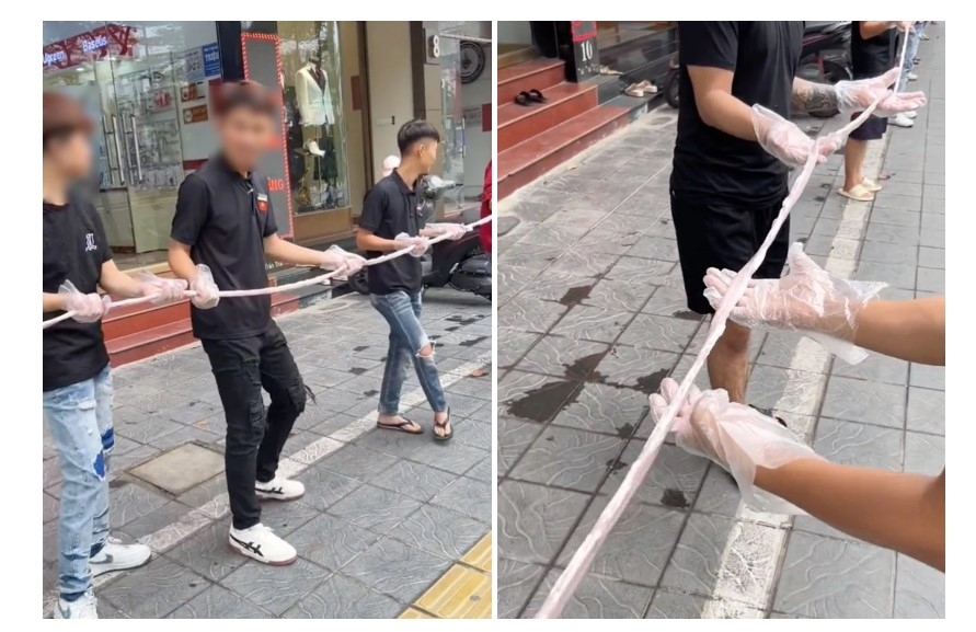 Đoạn video ghi lại một cửa hàng chia sẻ đoạn lòng se điếu dài tới 40m 