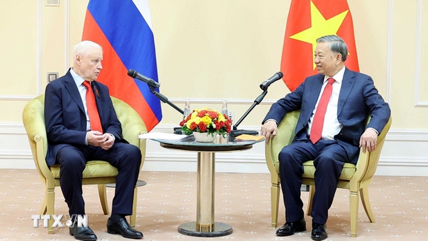 Tổng Bí thư Tô Lâm tiếp Chủ tịch Đảng "Nước Nga Công bằng - Những người yêu nước - Vì Sự thật" Sergey Mironov - Ảnh: TTXVN