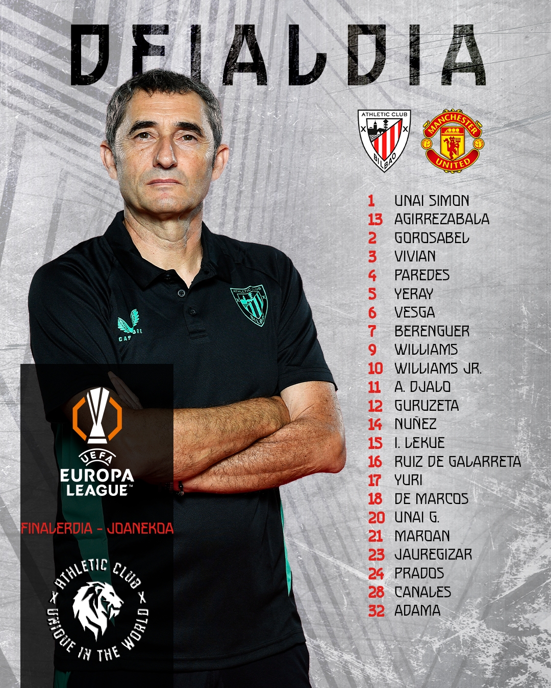 Danh sách các cầu thủ Bilbao chuẩn bị cho trận đấu.