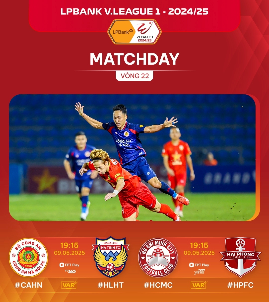 Lịch thi đấu các trận vòng 22 V-League 2024/2025 diễn ra hôm nay 9/5.
