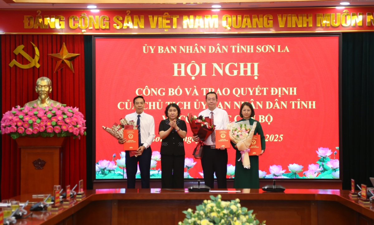 Phó Chủ tịch thường trực UBND tỉnh Sơn La trao quyết định cho các đồng chí được điều động, bổ nhiệm.