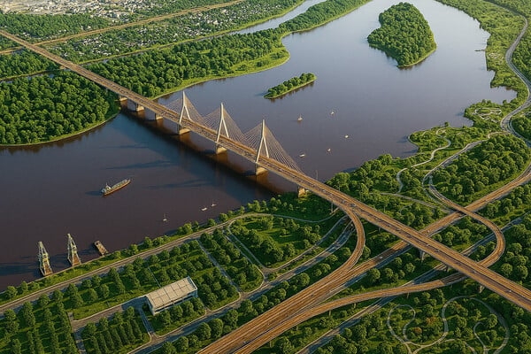 Phối cảnh cầu Ngọc Hồi bắc qua sông Hồng kết nối Thủ đô Hà Nội với tỉnh Hưng Yên.