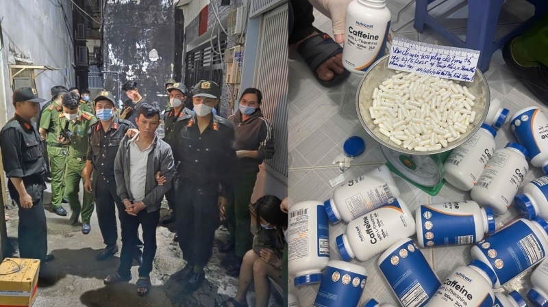 Cơ quan Công an bắt giữ đối tượng Huỳnh Quốc Hoa Kỳ thu giữ vật chứng. 