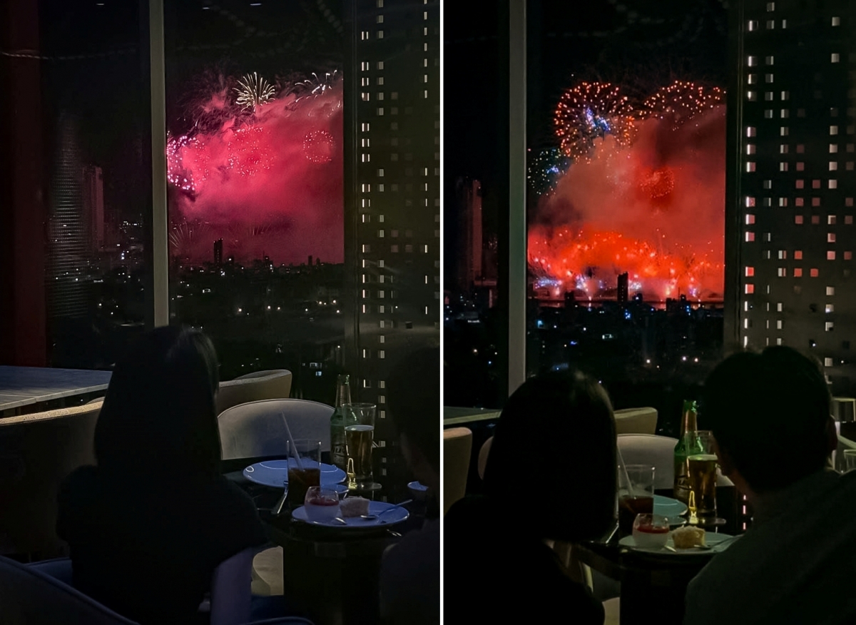 Du khách ngắm pháo hoa từ tầng cao của các khách sạn tại Đà Nẵng. Ảnh: Radisson RED Danang