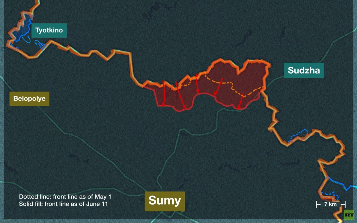 Hướng Sumy trong chiến sự Nga - Ukraine tháng 5-6/2025. Đồ họa: RT.