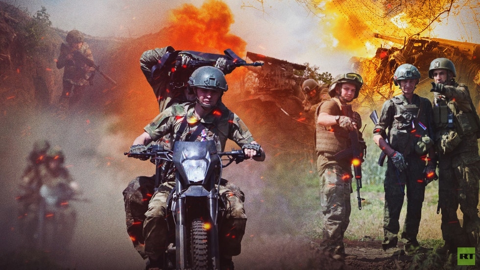 Quân nhân Nga cơ động bằng xe máy trên chiến trường. Ảnh, đồ họa: RT.