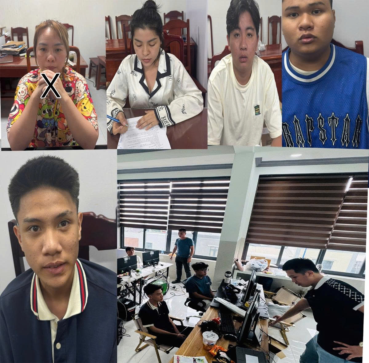 Đối tượng Nguyễn Thị Hồng Nhung (X) và các đối tượng trong ổ nhóm lừa đảo bị bắt giữ. Ảnh: Công an tỉnh Thanh Hóa.