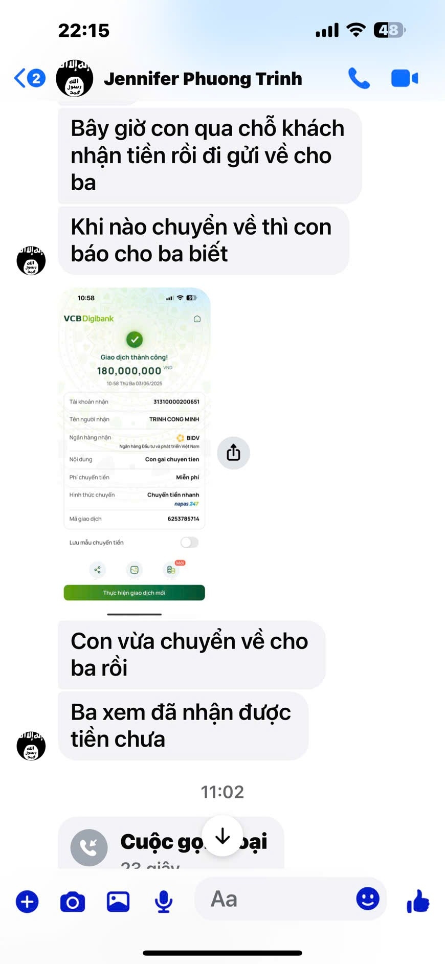Tin nhắn của ông Minh với "con gái".