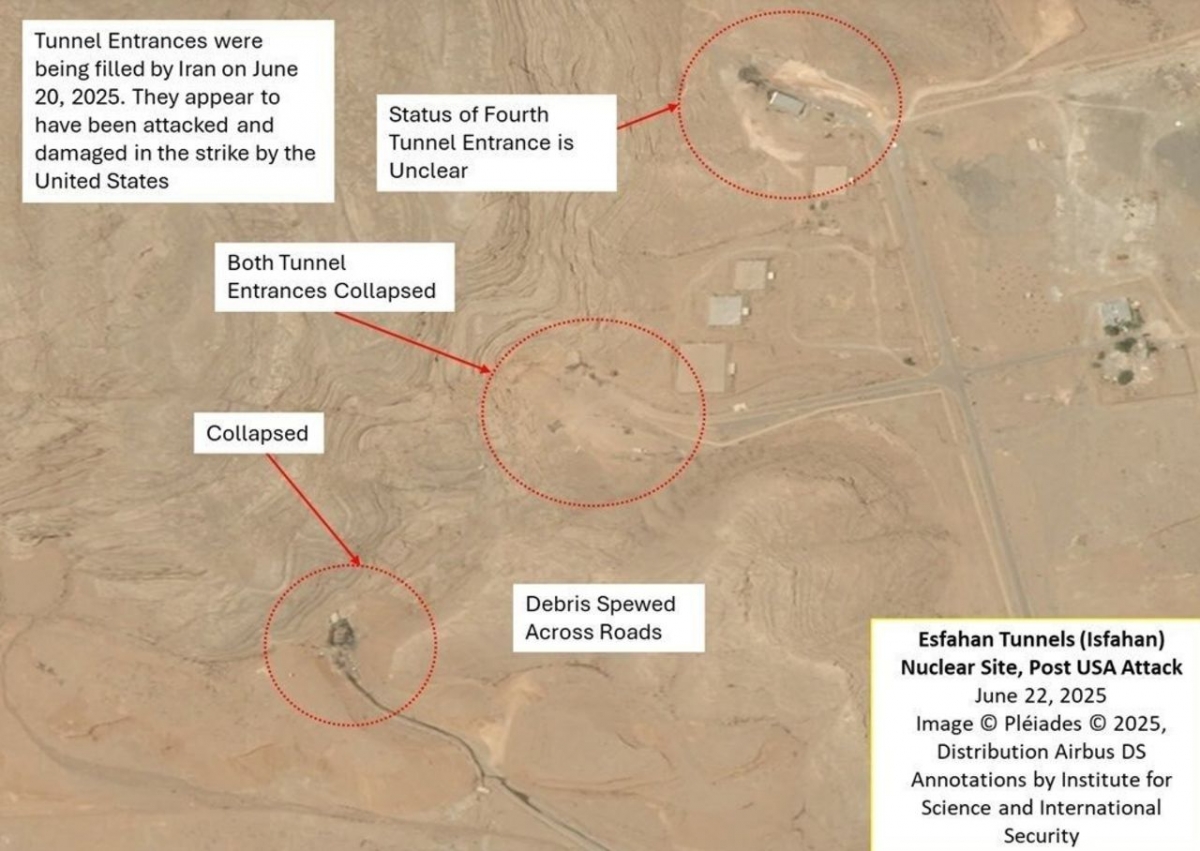 Cơ sở hạt nhân Isfahan của Iran hư hại nặng nề. Nguồn:Viện Khoa học và An ninh Quốc tế
