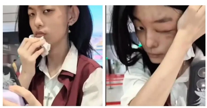 Người phụ nữ này không thể vượt qua hệ thống nhận diện khuôn mặt vì lớp trang điểm quá đậm và cô ấy bị yêu cầu tẩy trang ngay tại chỗ. (Ảnh: Weibo)