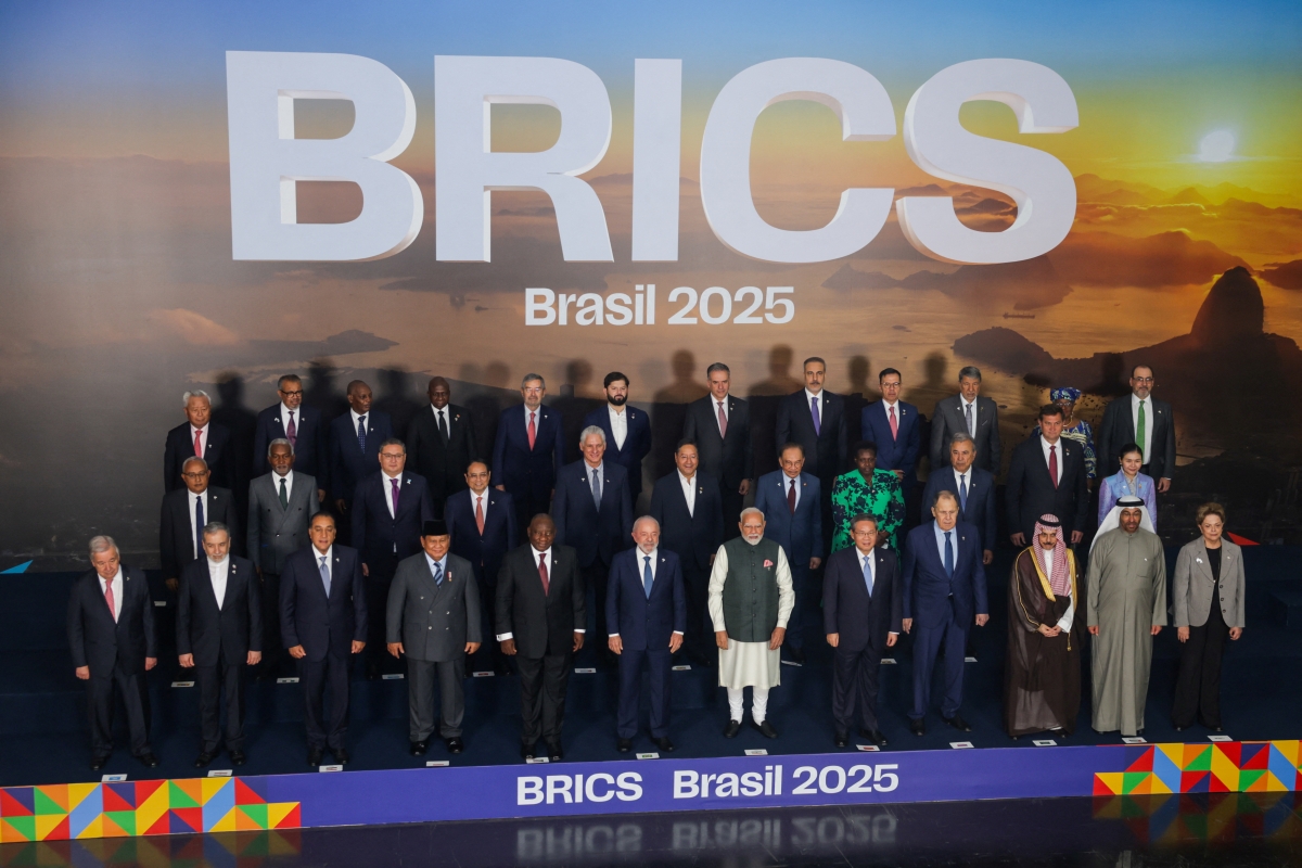 Các nhà lãnh đạo các nước BRICS chụp ảnh tập thể sau hội nghị. Ảnh: Reuters