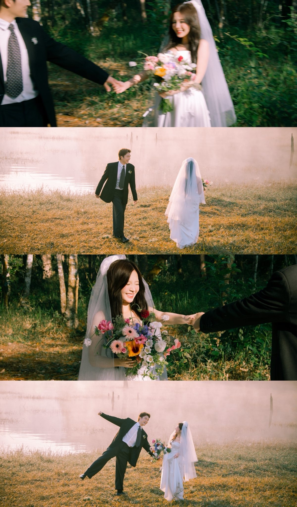 Cả hai tạo dáng tự nhiên, tràn ngập hạnh phúc và năng lượng tích cực.