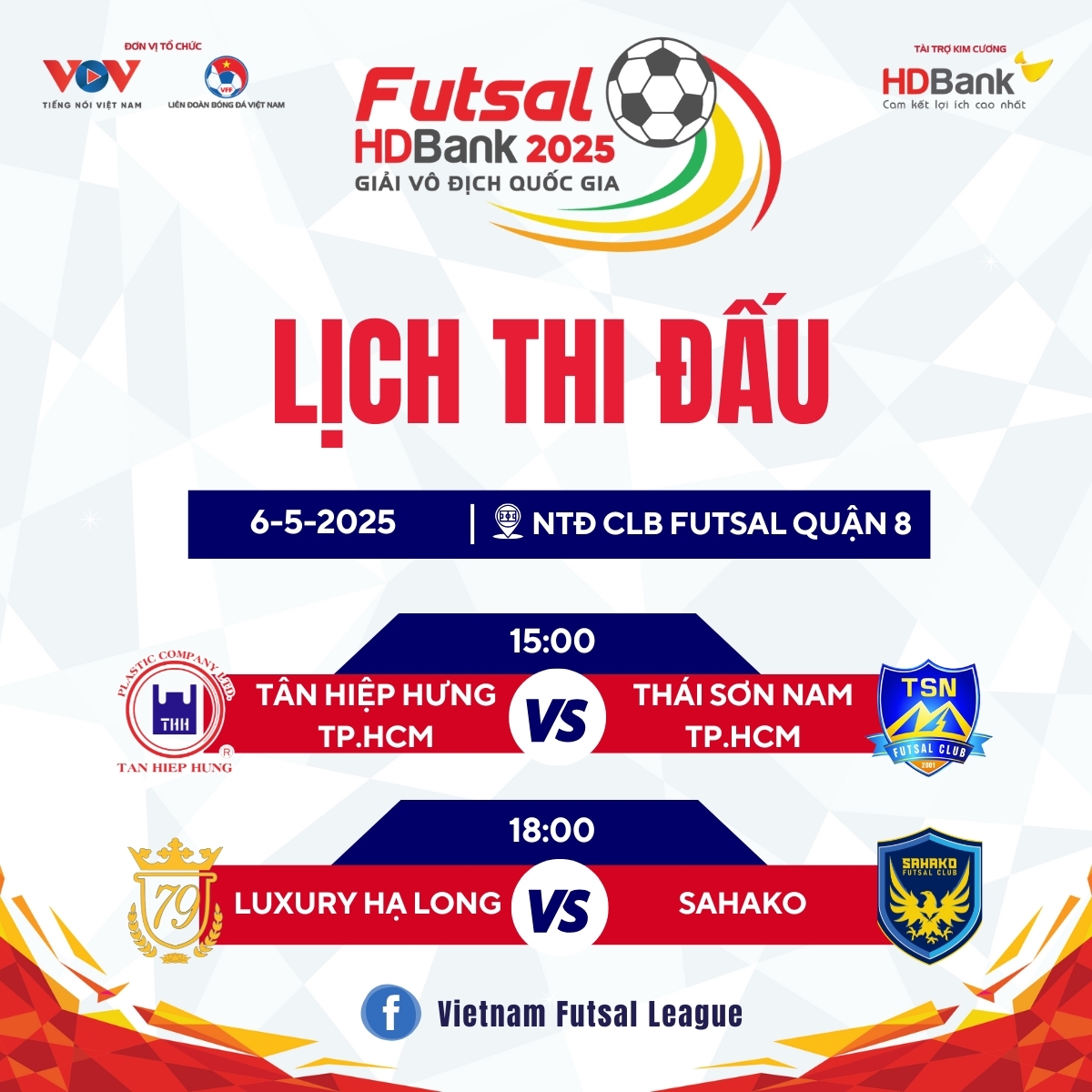 Lịch thi đấu và trực tiếp Giải Futsal HDBank VĐQG 2025 ngày 6/5.
