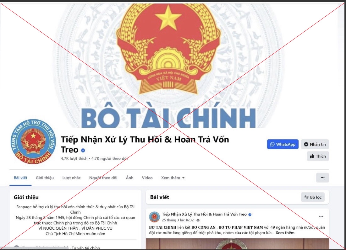 Fanpage giả mạo Bộ Tài chính