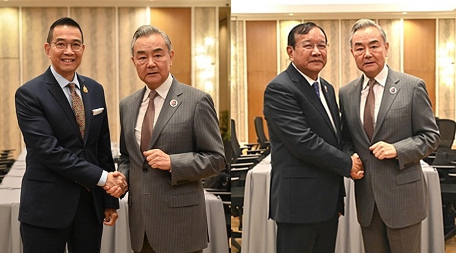 Ngoại trưởng Trung Quốc gặp gỡ người đồng cấp Thái Lan và Campuchia. Ảnh: Bộ Ngoại giao Trung Quốc.