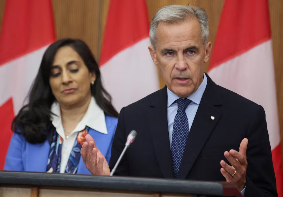Thủ tướng Canada Mark Carney phát biểu tại cuộc họp báo về việc công nhận Nhà nước Palestine, ngày 30/7/2025. Ảnh: Reuters