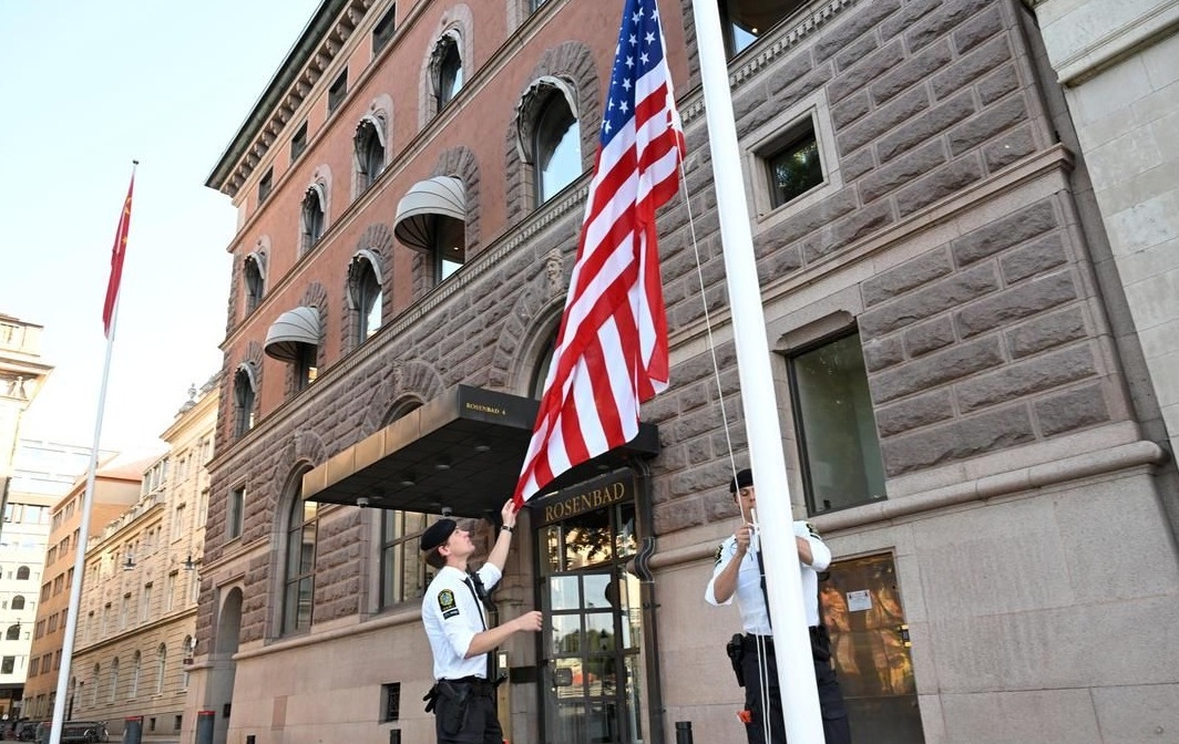 Vòng đàm phán kinh tế - thương mại thứ ba giữa Trung Quốc và Mỹ được tổ chức tại tòa nhà Rosenbad tại thủ đô Stockholm, Thụy Điển vào chiều 28/7. Ảnh: Reuters