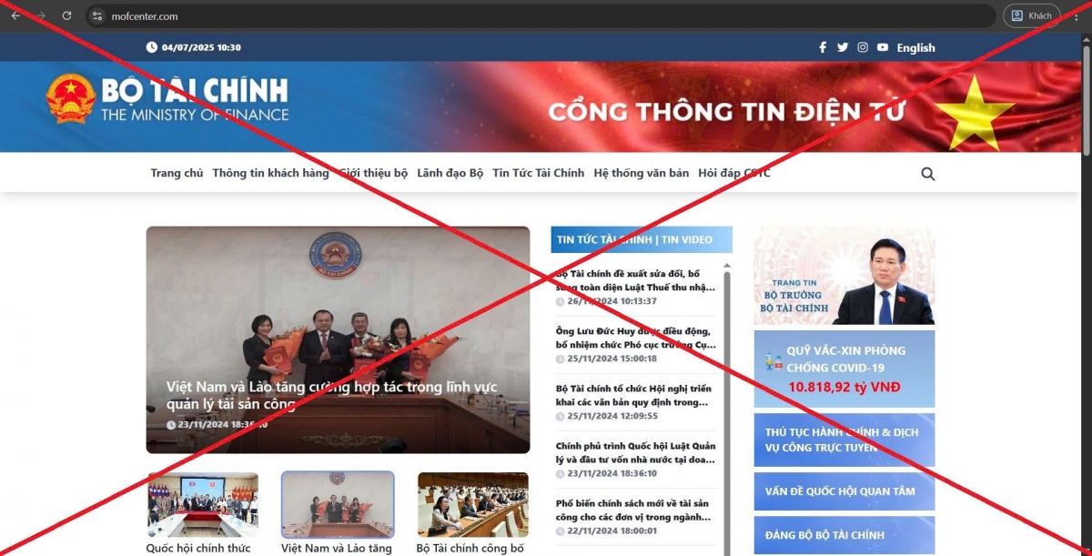 Website giả mạo Cổng thông tin điện tử Bộ Tài chính