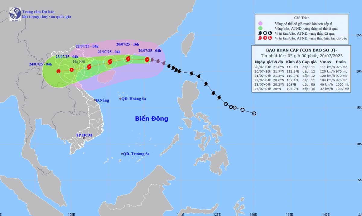Dự báo hướng đi của bão số 3