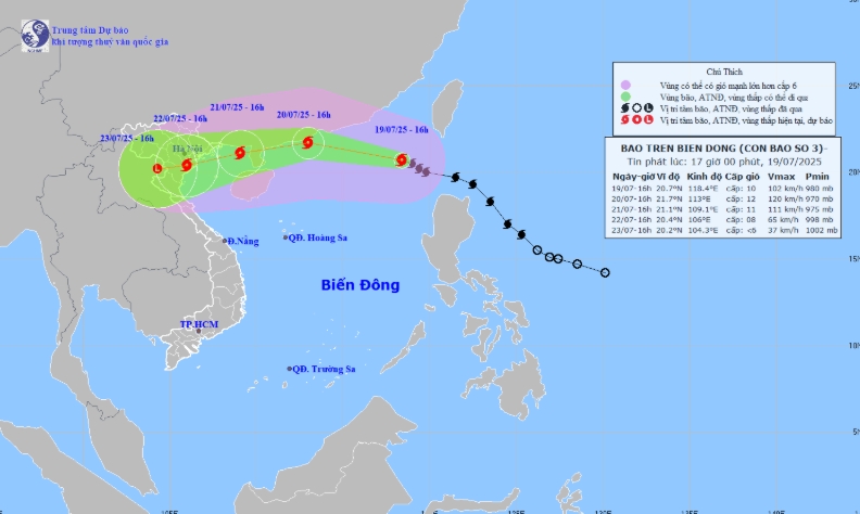 Dự báo hướng đi của bão số 3 Wipha.