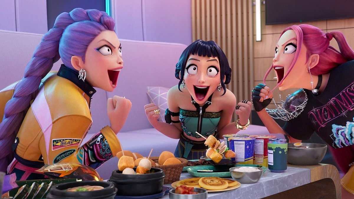 Một cảnh ăn uống của Huntrix, bộ ba nữ thần tượng K-pop làm nghề diệt quỷ trong “K-pop Demon Hunters”