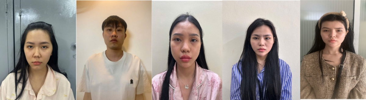 Từ trái qua phải là các đối tượng: Triệu Ánh Ngọc, Linh Xing, Lê Nguyễn Thanh Ngân, Nguyễn Thị My và Triệu Thuyên Mai. (Ảnh: CACC)