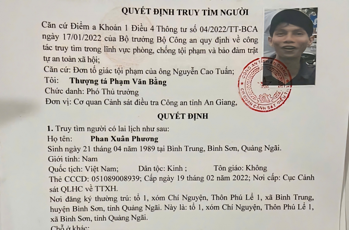 Quyết định của Cơ quan Cảnh sát điều tra Công an tỉnh An Giang.