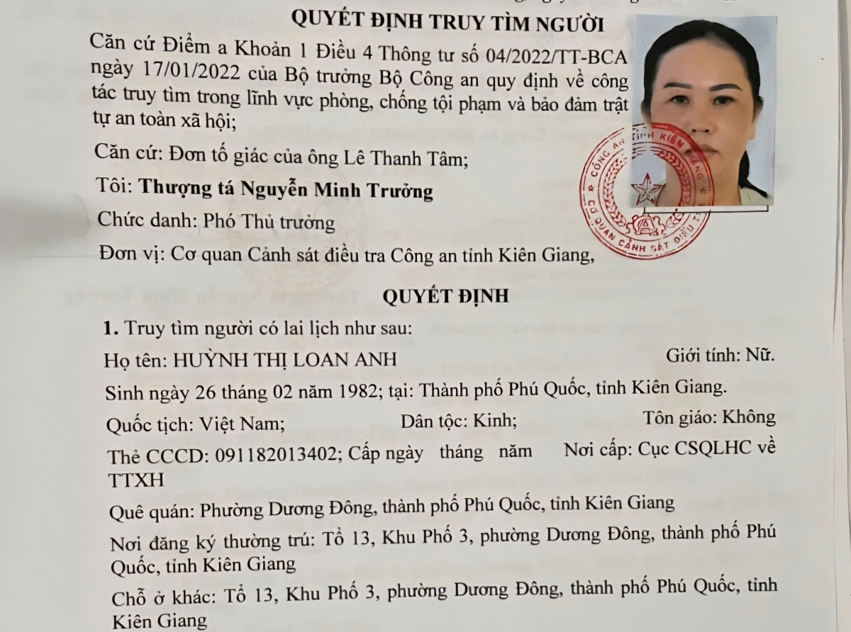 Quyết định của Cơ quan CSĐT Công an tỉnh An Giang.