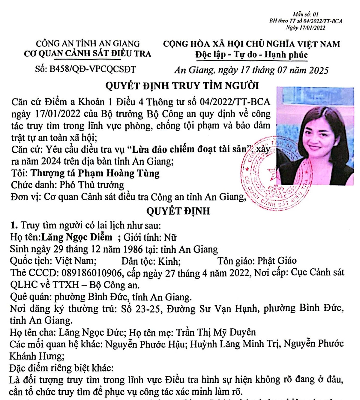 Quyết định của cơ quan Công an tỉnh An Giang