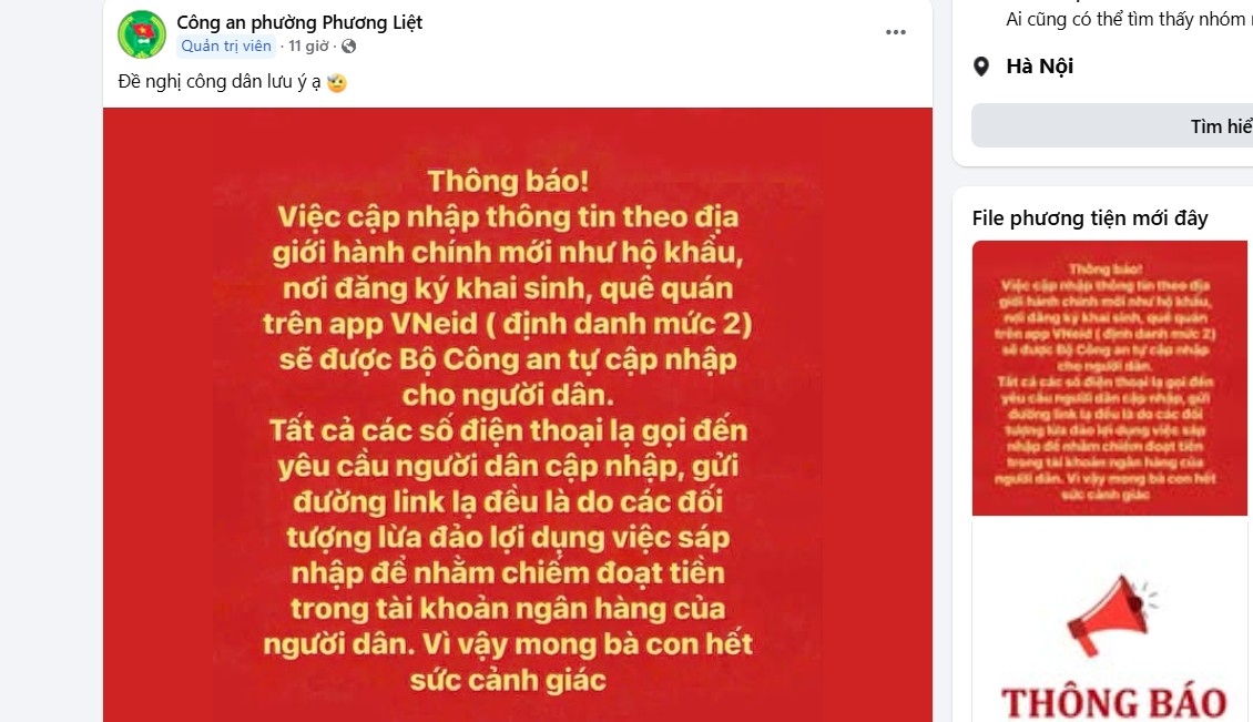 Công an cảnh báo chiêu trò lừa đảo mới của các đối tượng xấu nhân sáp nhập tỉnh, thành phố (Ảnh chụp màn hình)