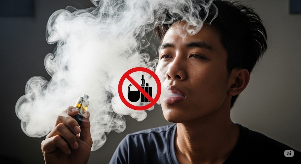 Bộ Y tế đề xuất xử phạt cả hành vi sử dụng và chứa chấp thuốc lá điện tử cùng các loại thuốc lá thế hệ mới khác, cao nhất là 10 triệu đồng (Ảnh minh hoạ: Gemini AI)