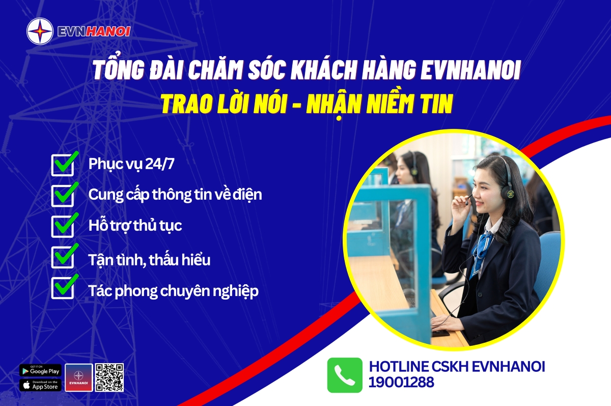 Tổng đài chăm sóc khách hàng EVNHANOI 19001288