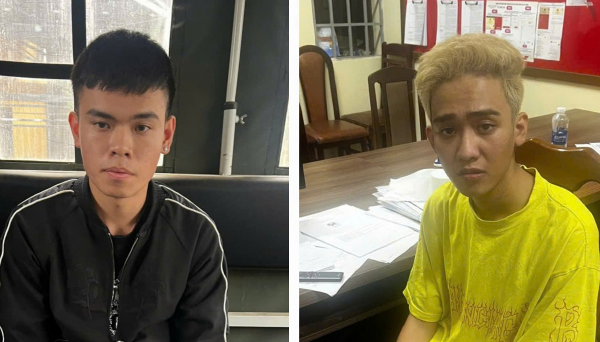 Trần Phước Vĩnh và Trương Văn Thọ (đầu nhuộm) tại cơ quan điều tra.