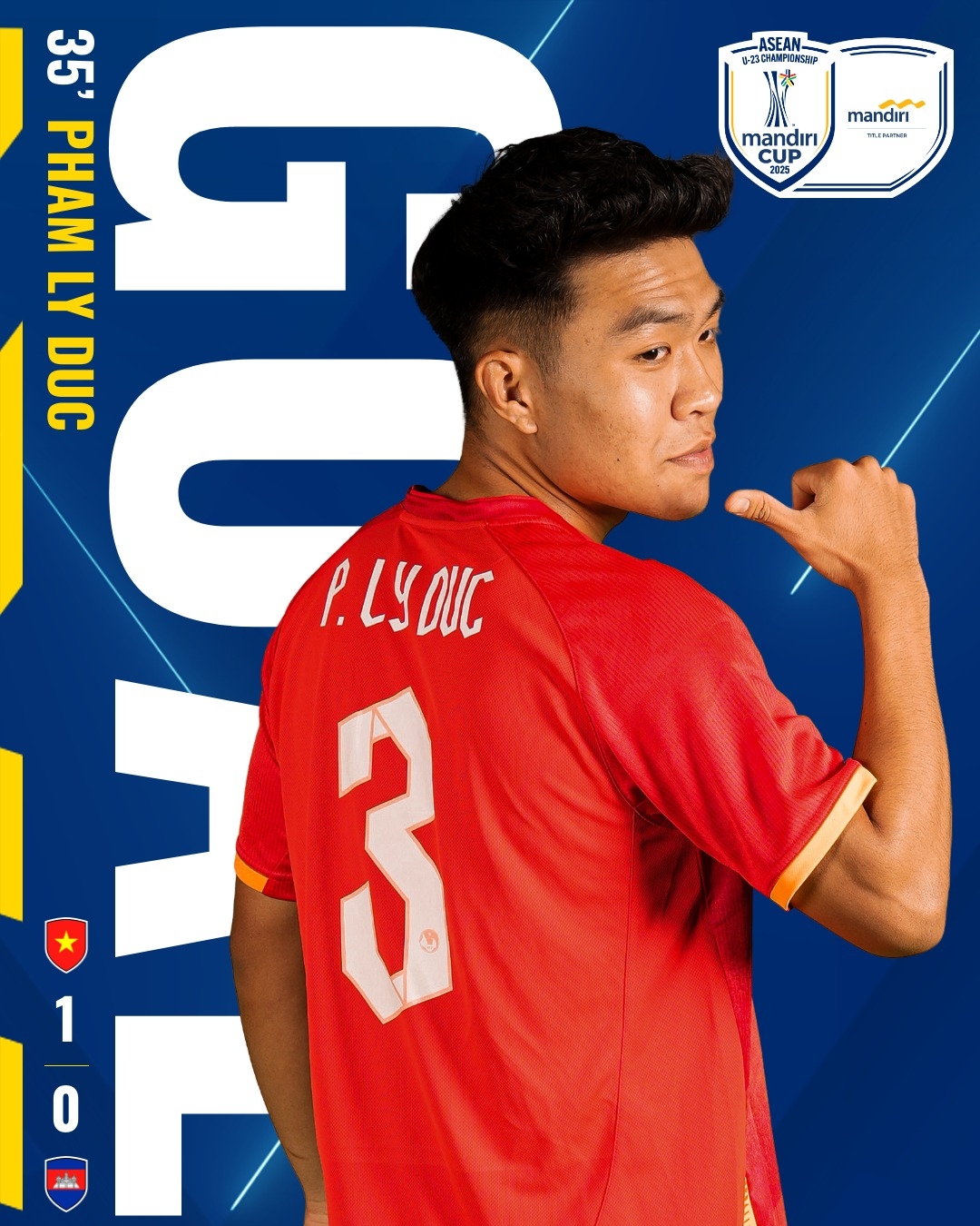 Lý Đức ghi bàn duy nhất của hiệp 1. 