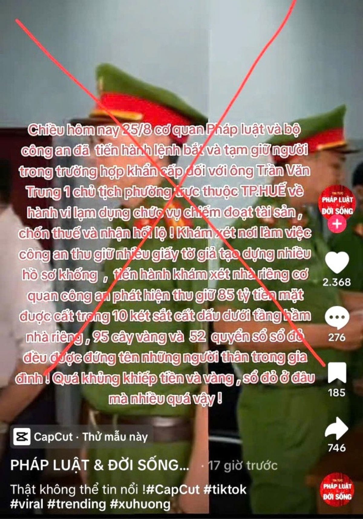 Bác bỏ thông tin lan truyền trên TikTok về việc bắt giữ một chủ tịch phường