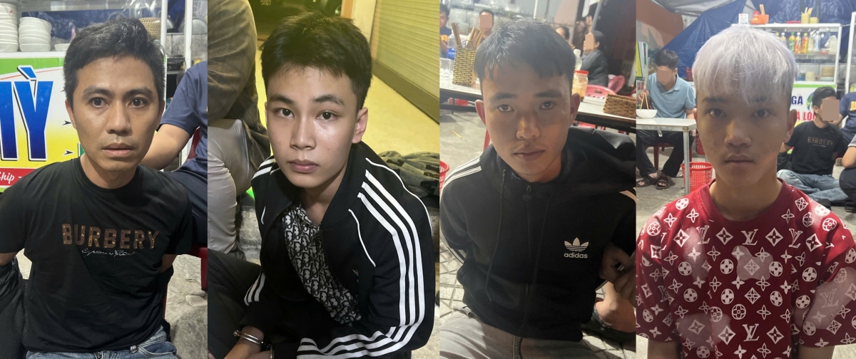 Các đối tượng Nguyễn Tấn Dũng, Phan Văn Hoàng Duy, Thái Văn Hòa và Lê Văn Minh Hoàng (từ trái qua) bị bắt giữ