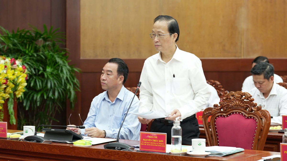 Ông Nguyễn Trúc Sơn, Phó chủ tịch UBND tỉnh Vĩnh Long phát biểu tại buổi làm việc.