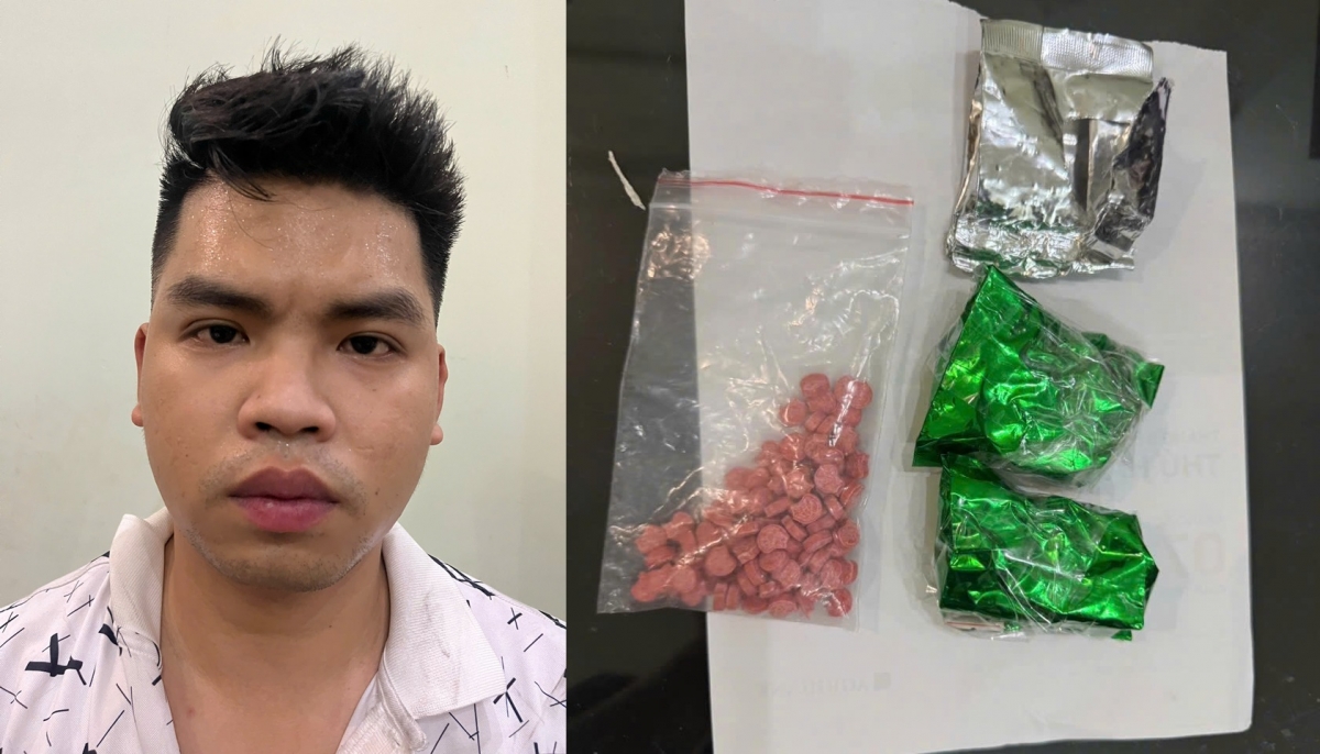 Nguyễn Nhật Huy và tang vật thu giữ trong chuyên án.